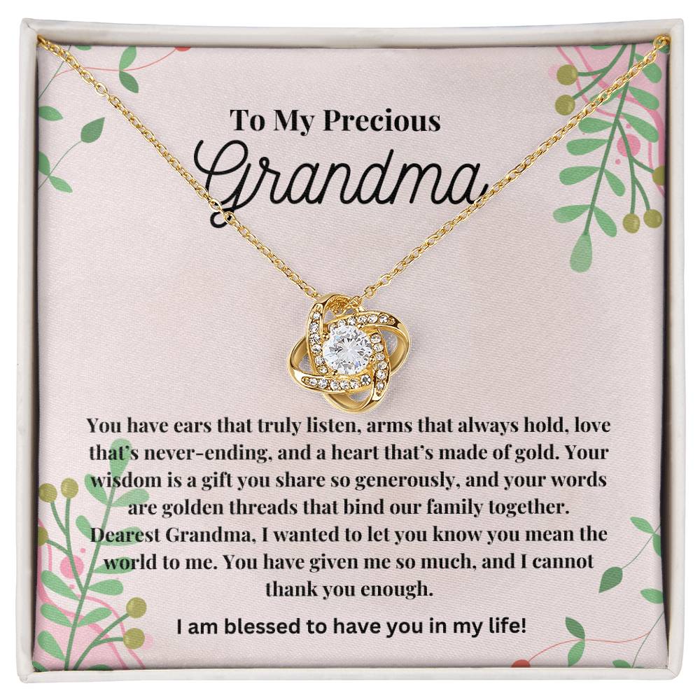 To My Precious Grandma: The Perfect Gift For Your Grandma. Birthday, Holiday, Or Just Because. Elegant Love Knot Necklace  with a Heartfelt Message