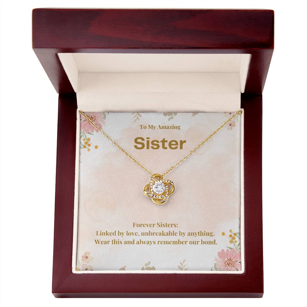 To My Amazing Sister: Perfect Gift For Your Sister. Forever Sisters Love Knot Necklace With a Beautiful Message