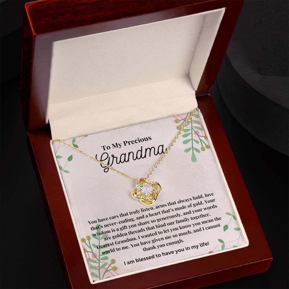 To My Precious Grandma: The Perfect Gift For Your Grandma. Birthday, Holiday, Or Just Because. Elegant Love Knot Necklace  with a Heartfelt Message