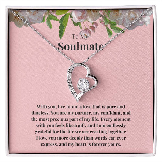 To My Soulmate: Perfect Gift For Your Wife, Fiancé, Girlfriend. Elegant Heart Necklace with a Message of Endless Love